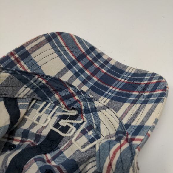 USA Patriotic Blue White Plaid Hat Strapback Cap Embroidered Spell Out - Picture 13 of 13